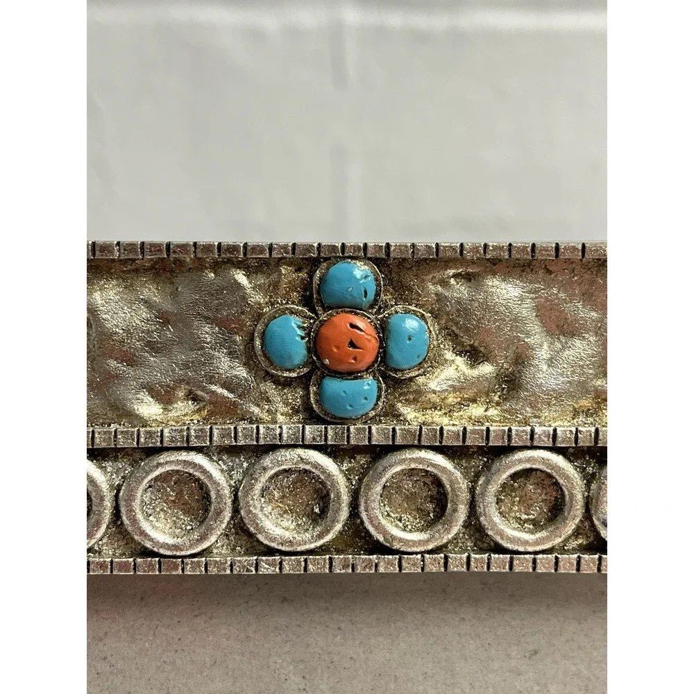 Southwestern Silver Tone Turquoise Picture Frame Rustic Coral‎ Western Native
